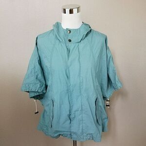 OLIVE & OAK OUTFITTERS Women Light Blue Hood Poncho Jacket LARGE 100% Cotton